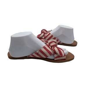 a new day Red Cream Striped Slip On Bow Sandals Size 8 1/2 Women’s